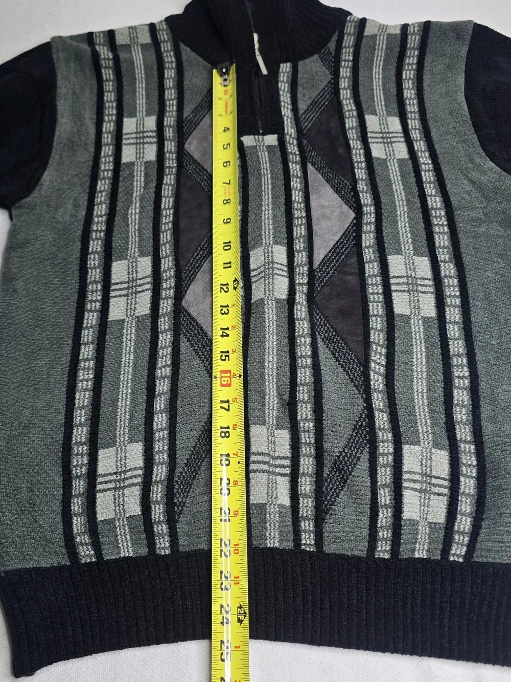 Seventh Avenue Men's Quarter Zip Sweater Size M Gray Black Geometric Knit Pullov
